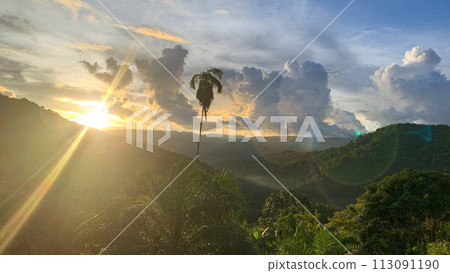 Beautiful evening view of mountains and blue sky. Nature beauty concept Beautiful evening view of mountains and blue sky. Nature beauty concept 113091190