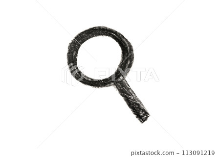 A hand-drawn black pencil sketch of the search icon on a white background. A hand-drawn black pencil sketch of the search icon on a white background. 113091219