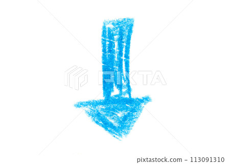 A photo of a blue arrow pointing down on a white background. 113091310