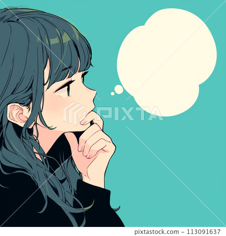 Thinking woman and thought bubble 113091637