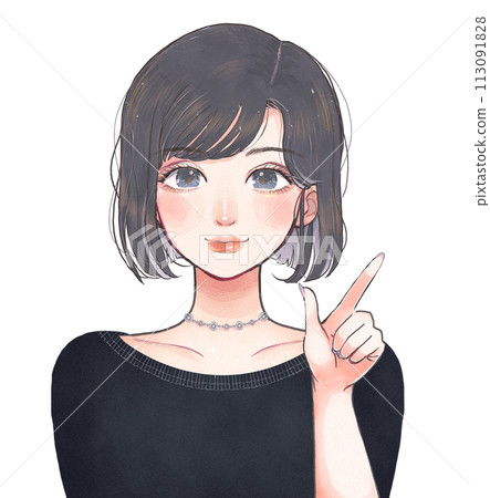 一位鮑伯發時尚女性指向並解釋的插圖 113091828