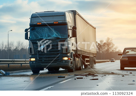 Report on semi truck accident that occurred on highway road Generative AI 113092324