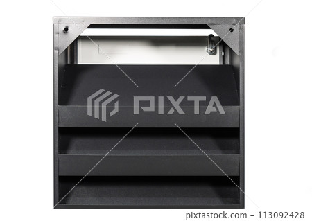 Fragment of the door of metal lockers for locker room. Change room metal locker box on the white background isolated. Fragment of the door of metal lockers for locker room. Change room metal locker box on the white background isolated. 113092428