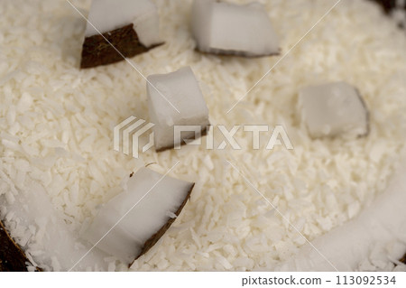 white coconut pulp and dried coconut flakes white coconut pulp and dried coconut flakes 113092534