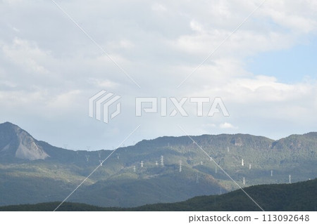 high voltage pole on top of mountain at China high voltage pole on top of mountain at China 113092648
