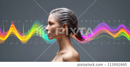 Colorful and illustrative representation of an individual who perceives his environment and processes stimuli through different sensory perceptions and different external stimuli 113092660