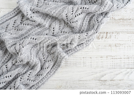 Knit texture of light gray wool knitted fabric 113093007