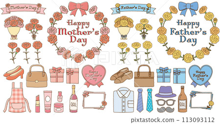 Hand-drawn style illustration material for Mother's Day and Father's Day 113093112