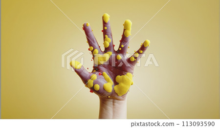 An outstretched hand on which pathogens such as bacteria and viruses are greatly enlarged - ai generated An outstretched hand on which pathogens such as bacteria and viruses are greatly enlarged - ai generated 113093590