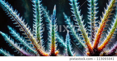 Close up on the skeleton and structure of a fan coral - ai generated 113093841