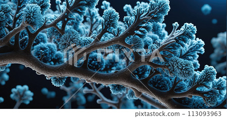Microscopic magnification of growing molds or mold fungus and spores - ai generated 113093963