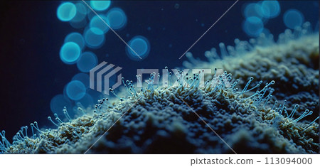 Microscopic magnification of growing molds or mold fungus and spores - ai generated 113094000