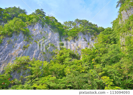 東北、猊鼻溪、乘船遊覽、從岩手縣一關市碼頭對岸看到的馬須岩 (5) 東北、猊鼻溪、乘船遊覽、從岩手縣一關市碼頭對岸看到的馬須岩 (5) 113094093