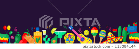 Mexico carnival Cinco de mayo seamless pattern border vector illustration, 113094144