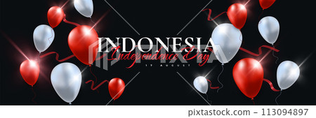 Happy Indonesia Independence Day. Indonesia Independence Day Background with Balloons, Usable for Banner, Poster and Greeting Card. Kemerdekaan Indonesia 113094897