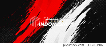 Happy Indonesia Independence Day. Indonesian Red and White Flag Background with Brush Concept. Dirgahayu Republik Indonesia Happy Indonesia Independence Day. Indonesian Red and White Flag Background with Brush Concept. Dirgahayu Republik Indonesia 113094907