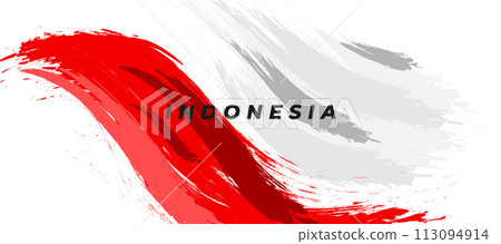 Indonesia Flag with Brush Concept. Happy Indonesian Independence Day. Flag of Indonesia in Grunge Style 113094914