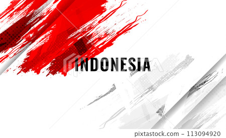 Indonesia Flag with Brush Concept. Happy Indonesian Independence Day. Flag of Indonesia in Grunge Style 113094920