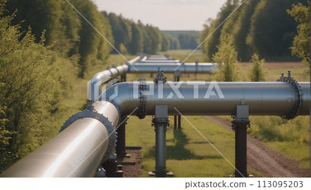 Liquefied natural gas pipelines overland through the natural landscape - ai generated 113095203