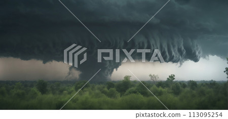 Severe damage to houses, nature and landscape due to increasing number of hurricanes 113095254