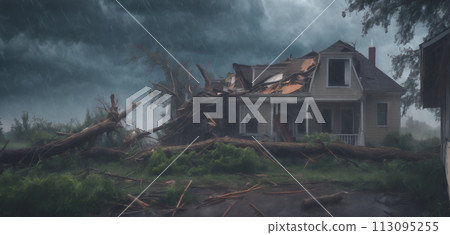 Severe damage to houses, nature and landscape due to increasing number of hurricanes Severe damage to houses, nature and landscape due to increasing number of hurricanes 113095255