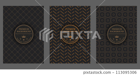 Luxury premium background. Golden ornament on a dark background. Design for interior decoration, textiles, packaging and backgrounds. Creative design idea Luxury premium background. Golden ornament on a dark background. Design for interior decoration, textiles, packaging and backgrounds. Creative design idea 113095306