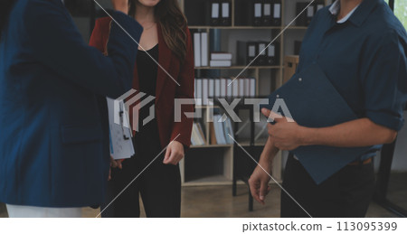 Business handshake for teamwork of business merger and acquisition,successful negotiate,hand shake,two businessman shake hand with partner to celebration partnership and business deal concept 113095399