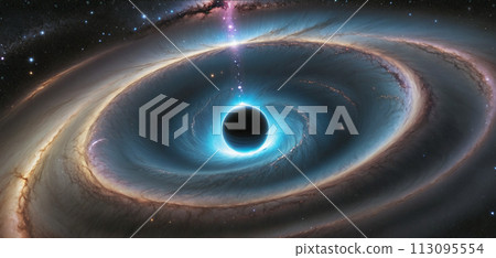 A black hole with a glowing Swirl of various colored nebulae attracting and sucking in light and matter revolves in universe far in the outer space A black hole with a glowing Swirl of various colored nebulae attracting and sucking in light and matter revolves in universe far in the outer space 113095554