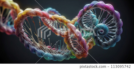 Multicolored polynucleotide consisting of polymers forming protein structure or macromolecules - AI generated 113095742