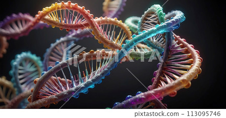 Multicolored polynucleotide consisting of polymers forming protein structure or macromolecules - AI generated 113095746