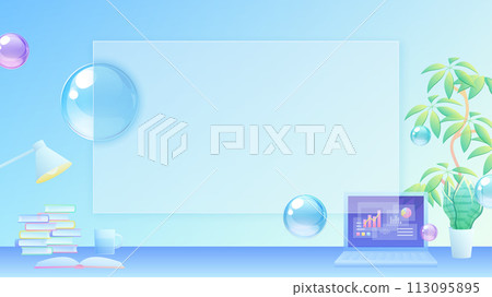 Glassmorphism screen and office background_16:9 113095895