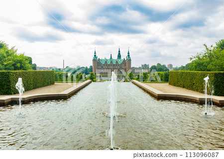View of Frederiksborg castle with park in Hillerod, Denmark 113096087
