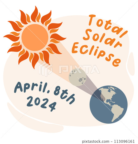 Solar eclipse composition with date. Cute illustrations in flat style. Vector design element for project, banner, invitation. Solar eclipse composition with date. Cute illustrations in flat style. Vector design element for project, banner, invitation. 113096161