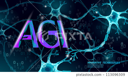 Artificial general intelligence wire neuron cells letter symbols. Minimalist style AGI icon. Machine learning concept technology AI brain vector illustration 113096309