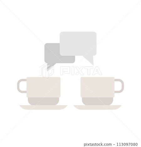 Socializing icon. Speech bubbles with two cups. Friends meeting over coffee. Dialogue, discussion, conversation, gossip over coffee cup. Socializing icon. Speech bubbles with two cups. Friends meeting over coffee. Dialogue, discussion, conversation, gossip over coffee cup. 113097080