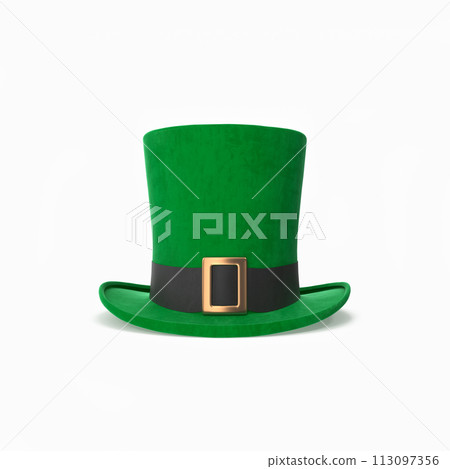 Green Leprechaun Top Hat With Gold Buckle on white background Green Leprechaun Top Hat With Gold Buckle on white background 113097356