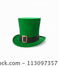 Green Leprechaun Top Hat With Gold Buckle on white background 113097357