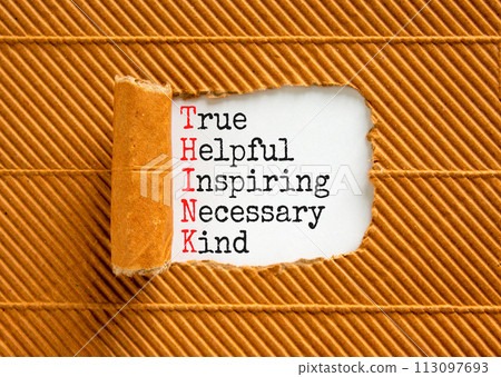 Think before you speak symbol. Concept words Think before you speak true helpful inspiring necessary kind on white paper. Beautiful brown background. Business Think before you speak concept. 113097693