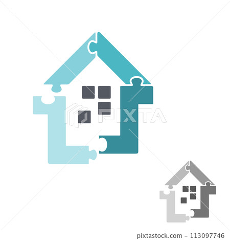 Colorful home puzzle vector icon symbol Colorful home puzzle vector icon symbol 113097746