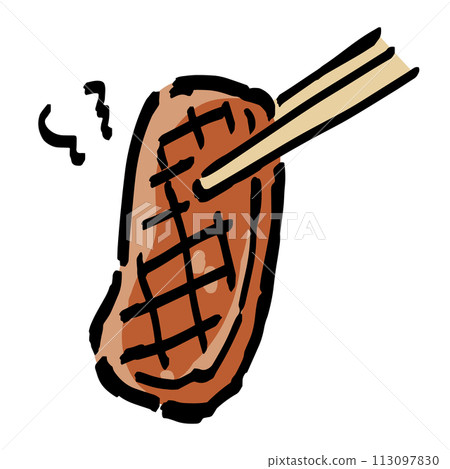 用筷子夾著烤肉的手繪插畫 用筷子夾著烤肉的手繪插畫 113097830