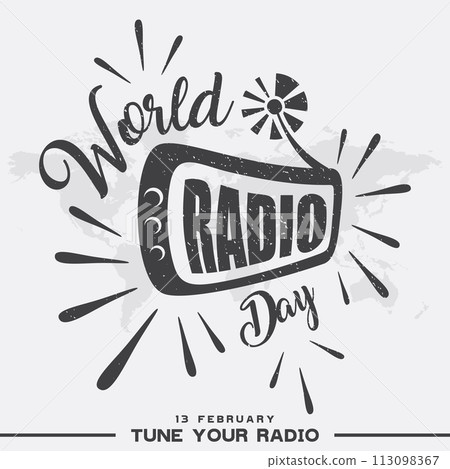 Vintage letter World Radio Day with map for element 113098367