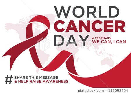 World cancer day lettering element design with red color ribbon on white background 113098404
