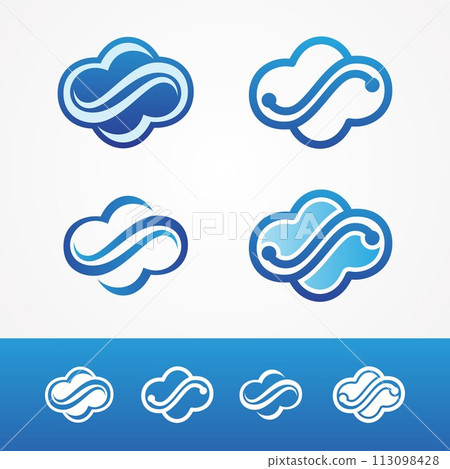 Set blue cloud symbol icon in flat graphic design isolated on white background Set blue cloud symbol icon in flat graphic design isolated on white background 113098428