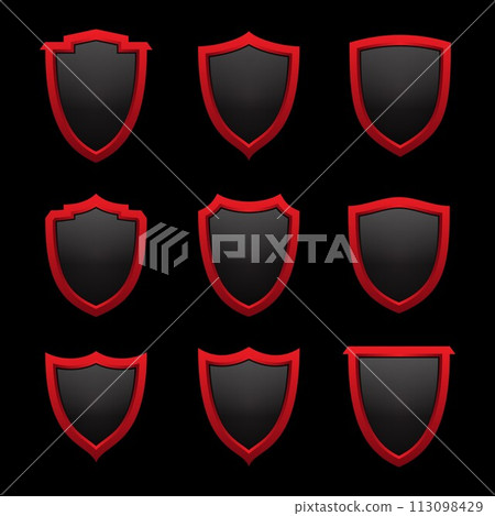 Shield 3D emblem icon with color red for element design symbol 113098429