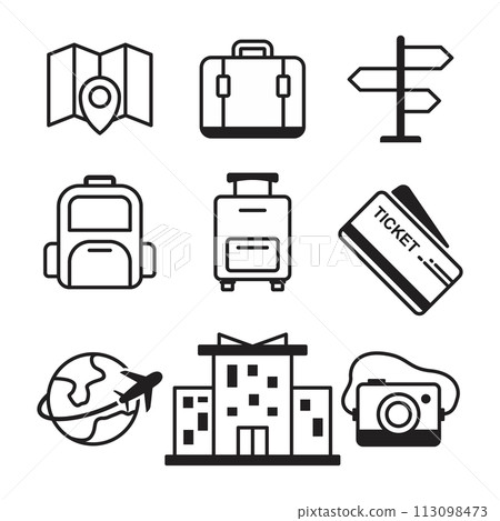 Set linear travel vector pictogram for website icons 113098473