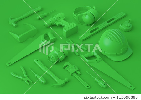 Isometric view of monochrome construction tools for repair on Isometric view of monochrome construction tools for repair on 113098883
