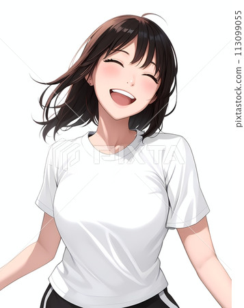 A woman with a big smile generated by AI A woman with a big smile generated by AI 113099055