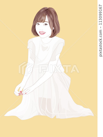 一個年輕女子蹲在裙子裡的插圖 113099167