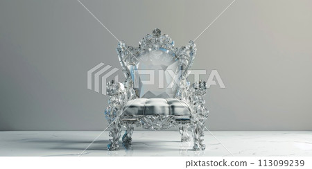 Empty crystal throne isolated on the white and gray background 113099239