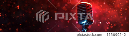 Microphone isolated on glowing red background with copy space 113099242